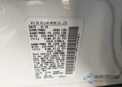 2016 Nissan Rogue S from USA, damaged, VIN JN8AT2MT1GW011046